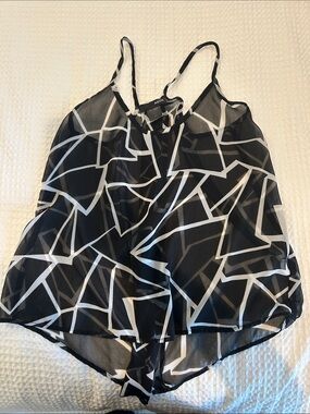 Aqua Black & White Geometric Sheer Camisole